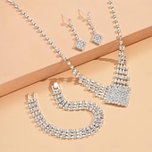abordables Collar de mujer-Conjunto de joyas de diamantes de imitación de lujo: collar, pulsera y pendientes colgantes de cristal plateado brillante para mujer.