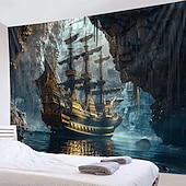 billiga Ocean Beach Gobeläng-piratskepp hängande gobeläng väggkonst stor gobeläng väggmålning dekor fotografi bakgrund filt gardin hem sovrum vardagsrum dekoration