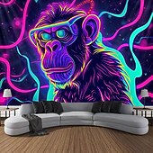 cheap Blacklight Tapestries-Blacklight Tapestry UV Reactive Glow in the Dark Glow Party Neon Chimpanzees Psychedelic Trippy Misty Hanging Tapestry Wall Art Mural for Living