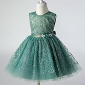 billige Festkjoler-Barn Jente Festkjole Paljetter Blomsternål i krystall Ermeløs Bryllup Spesiell Leilighet Paljetter Netting Glidelås Bedårende Søt Bomull Polyester Knelang Festkjole Sommer Vår Høst 4-12 år Grønn
