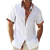 economico camicia da uomo con bottoni-Per uomo Camicia Camicia Estiva Camicia casual Camicia da Spiaggia Camicia con Bottoni Bianco Rosa Azzurro cielo Grigio Manica Corta Blocco di colori Tribale Bavero Vacanza Camicia hawaiana Splice