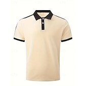 cheap Men&#039;s Classic Polo-Men&#039;s Golf Shirt Golf Polo Work Casual Lapel Short Sleeve Basic Modern Color Block Patchwork Button Spring &amp; Summer Regular Fit Wine Navy Blue sky blue Gold Beige Coffee Golf Shirt