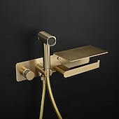 economico Rubinetti per bidet-spruzzatore per bidet oro spazzolato valvola in ottone a pulsante nascosto con ripiano porta carta spruzzatore in plastica tubo in pvc grigio