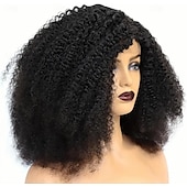 economico Parrucche di capelli veri senza cuffia-Cappelli veri Parrucca Corto Lungo Medio Afro crespo Afro Kinky Riccio Con frangia Nero Colore Naturale Natura nera Migliore qualità Molto spesso Attaccatura dei capelli naturale A macchina Senza