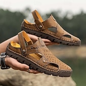 economico sandali da esterno-sandali da uomo - finitura in similpelle traforata, alla moda, per passeggiate informali e incontri del fine settimana