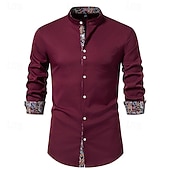 economico camicia da uomo con bottoni-Per uomo Camicia Camicia con colletto cinese Camicia con colletto alla coreana Camicia Estiva Camicia casual Camicia da Spiaggia Nero Bianco Vino Manica Lunga Paisley Blocco di colori Colletto alla