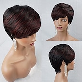 economico Parrucche di capelli veri senza cuffia-parrucca pixie cut per le donne nere parrucche dei capelli umani per le donne nere parrucca caschetto corto parrucche dei capelli umani con la frangetta parrucche corte per le donne nere parrucche bob