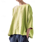 baratos Camisas-Mulheres Camisa Social Camisas inspiradas em linho Blusa Tecido Moda Decote Redondo Rua Diário Sexy Amarelo Rosa Azul Roxo Verde Verão