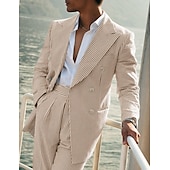 abordables Costumes décontractés-Costumes de mariage pour hommes en seersucker d&#039;été vert pomme champagne coloré uni coupe standard 2 pièces simple boutonnage deux boutons