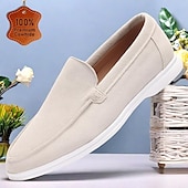 preiswerte Loafer aus hochwertigem Leder-Slipper aus Wildleder für Herren in Weiß und Beige