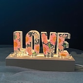 cheap Decorative Lights-Resin Letter Night Lights, Resin Dried Flower Light Birthday Gift, Personalized Flower Lamp, Name Lamp, Gift for Her, Home Decoration