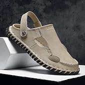 baratos sandálias de exterior-Homens Sandálias Sandálias rasas Sandálias De Moda Chinelos ao ar livre sapatos feitos à mão Caminhada Casual Estilo Praia Diário Escritório e Carreira Pele Napa Tecelagem voadora Respirável
