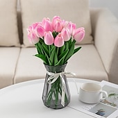 economico Forniture per eventi e feste-10 fiori artificiali di tulipani in PU realistici: perfetti per decorazioni domestiche, decorazioni nuziali ed eventi - tulipani dall&#039;atmosfera realistica per una maggiore eleganza