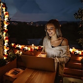 abordables Alimentación por batería-Guirnalda de luces de hadas con flores artificiales para recepción de bodas, elegante guirnalda de flores artificiales con 30 luces LED y control remoto, 8 modos, guirnalda de seda para decoración