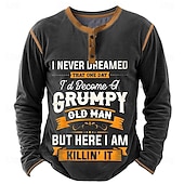 tanie Śmieszne słowa-Męskie Graficzny Litera Koszula Henley Długi rękaw Druk 3D Moda Codzienny Codzienny Święto Wyjściowe Wiosna i jesień Czarny Brązowy Zieleń wojskowa Ciemnoniebieski Henley Koszulka Henley