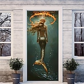 abordables Bannières de Garage et de Porte-sirène halo porte couvre décoration murale porte tapisserie porte rideau décoration toile de fond porte bannière amovible pour porte d'entrée intérieur extérieur maison chambre décoration ferme décor