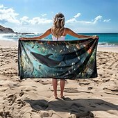 お買い得  ビーチタオルセット-ビーチタオル 夏用ビーチブランケット アンダーウォーターワールドシリーズ 3Dプリント 100%マイクロファイバー 通気性の良い快適なブランケット