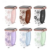 Недорогие Ремешки для часов Apple-цветок с гравировкой Совместим с Ремешок для часов Apple Watch 38мм 40мм 41мм 42мм 44мм 45мм 49мм Прочный Пряжка-бабочка силиконовый Сменный ремешок для часов для iwatch Ultra 2 Series 9 8 7 SE 6 5 4