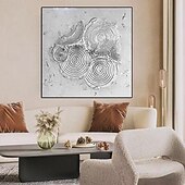お買い得  抽象画-油絵 手描き ボヘミアン ウォールアート キャンバスに描かれた金色の円の絵画 銀色の抽象画 オリジナルの金箔テクスチャアート絵画 リビングルーム用の大きな壁アート絵画 アートワーク
