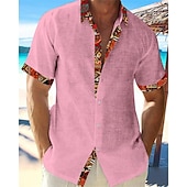 economico camicia da uomo con bottoni-Per uomo Camicia Camicia Estiva Camicia casual Camicia da Spiaggia Camicia con Bottoni Bianco Rosa Azzurro cielo Grigio Manica Corta Blocco di colori Tribale Bavero Vacanza Camicia hawaiana Splice