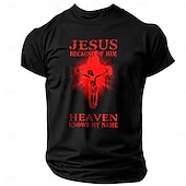 cheap Men&#039;s Graphic T Shirt-Men&#039;s Quotes &amp; Sayings Cross Jesus Letter Print T Shirt Tee Top 100% Cotton Short Sleeve Graphic Shirt Black 1 Black Navy Blue Comfortable Tee Street Sports Outdoor Fashion Designer Clothing