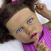 cheap Dolls-22 inch Black Dolls Reborn Doll Baby &amp; Toddler Toy Doll Reborn Baby Doll Baby Baby Girl African Doll Reborn Baby Doll Saskia Newborn lifelike Gift Hand Made Non Toxic Vinyl W-05022 with Clothes and