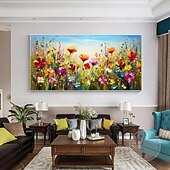 cheap Floral/Botanical Paintings-Mintura Handmade Abstract Texture Flower Oil Paintings On Canvas Wall Art Decoration Modern Picture For Home Decor Rolled Frameless Unstretched Painting