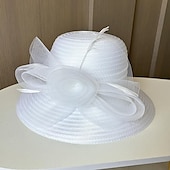 billige Coiffer-fascinators Hatter Hodeplagg polyester organza Bøttehatt Solhatt slørhatt Avslappet Ferie Elegant Årgang Med Fjær Blomst Hodeplagg Hodeplagg