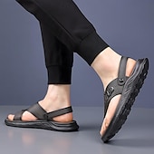 cheap Vacation Sandals-Men&#039;s Leather Sandals Slippers &amp; Flip-Flops Retro Walking Casual Daily Vacation Beach Comfortable Slip-on Shoes Yellow Gray