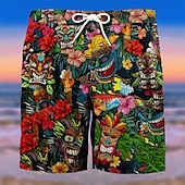 baratos Retro Vintage &amp; Ética-Homens Árvore Máscara Cultura indiana Calção Justo de Natação Shorts de Natação Bermuda de Surf Cintura Média Moda Roupa de rua Designer Casual Diário Feriado Bolsos Com Cordão Cintura elástica