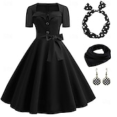 Χαμηλού Κόστους Ενδύματα-Πουά Ρετρό Vintage σαπούνια της δεκαετίας του 1950 A-Line φόρεμα Swing φόρεμα Φούσκα φίνος φόρεμα Γυναικείου Πάρτι  βραδινό Ενηλίκων φόρεμα Σκουλαρίκια Κορδέλα