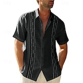 economico camicia da uomo con bottoni-Per uomo Camicia Camicia Estiva Camicia casual Camicia da Spiaggia Camicia con Bottoni Nero Blu Verde militare Blu scuro Grigio Manica Corta Semplice Collo ripiegato Vacanza Camicia hawaiana