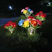 abordables Éclairage paysager-Lampe solaire à LED 7 têtes, simulation solaire, fleur de rose de la Saint-Valentin, lumière de jardin étanche, 42 LED, simulation de fleur, éclairage extérieur de cour, villa, parc, pelouse, allée, décoration de paysage, 1/2 pièces