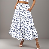 cheap Dresses-Women&#039;s Skirt A Line Swing Maxi Skirts Print Floral Holiday Vacation Summer Cotton Casual Boho Yellow Pink Red Navy Blue