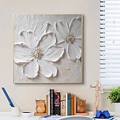 preiswerte Tiergemälde-abstraktes, dickes Ölgemälde mit weißer Blume, modern, 100 % handgefertigt, weiße Leinwand, Gemälde, Wandkunst für Wohnzimmer, rahmenloses Dekor, gespannter Rahmen, fertig zum Aufhängen oder ungerahmt