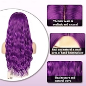 abordables Perruques de carnaval-auburn blonde violet vert bleu perruque longues perruques ondulées pour les femmes partie centrale cosplay perruque longue perruques synthétiques bouclées perruques violettes pour les femmes