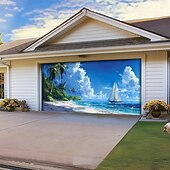 tanie Osłony drzwi garażowych-letnie wakacje na plaży baner na osłonę drzwi garażowych piękna duża dekoracja tła na zewnętrzne drzwi garażowe dekoracje ścienne domu impreza impreza parada