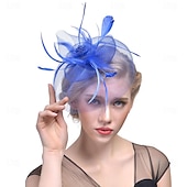 billige Coiffer-fascinators Hatter Hodeplagg organza Fedora Solhatt slørhatt Hesteløp cocktail Elegant Retro Rød Med Fjær Ren Farge Hodeplagg Hodeplagg