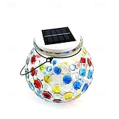 olcso Tájvilágítás-1 db üveg napelemes kültéri asztali lámpa, színes mozaik üveglámpa, kültéri vízálló kültéri napelemes lámpa kertbe, teraszra, ösvényre, erkélyre