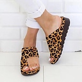 cheap Vacation Sandals-Women&#039;s Wedge Sandals Outdoor Home Leopard Open Toe Vintage Classic Silver Dark Brown Leopard