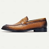 preiswerte Loafer aus hochwertigem Leder-Herren-Loafer gelbbraun schwarz geflochtenes Leder hellbrauner Riemen Slipper