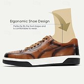 cheap Premium Leather Sneakers-Men&#039;s Dress Sneakers Leather Italian Full-Grain Cowhide Slip Resistant Lace-up Yellow-Brown