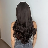 voordelige Synthetische trendy pruiken-Synthetische pruiken Uniformen carrière Kostuums Prinses Golvend Springerige krullen Middelste stuk Gelaagd kapsel Met pony Machinegemaakt Pruik 66.0 cm Donker Bruin Synthetisch haar Dames Cosplay