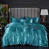 economico Set copripiumino-Set copripiumino rinfrescante 3 pezzi lenzuolo rinfrescante set biancheria da letto in raso di seta di lusso con più colori set copripiumino morbido tinta unita 1 copripiumino 2 federe