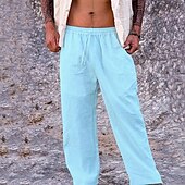 olcso Ünnep-Férfi Vászon nadrág Nadrág Nyári nadrág Strand nadrág Zseb Zsinór Rugalmas derék Sima Mokaszinok Légáteresztő Napi Szabadság Vakáció Hawaii Boho Fekete Fehér