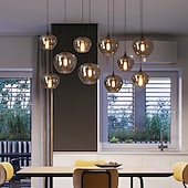 voordelige Eilandlichten-led kroonluchter eilandlicht 1/3/6/8/10/12 hoofden warm licht 25cm nordic restaurant creatieve persoonlijkheid lange lijn gerookte glazen lampen eetkamer woonkamer 110-240v