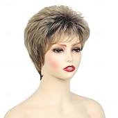 cheap Older Wigs-Wig Natural Wave Asymmetrical With Bangs Wig Short Golden Blonde Synthetic Hair Women's Classic Blonde Short Blonde Pixie Cut Wig