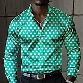 cheap Men&#039;s Satin Shirt-Men&#039;s Polka Dot Geometric Pattern Dress Shirt Button Up Shirt Printed Shirts Long Sleeve Fashion Casual Vacation Party Fall Winter Spring &amp; Summer Turndown Collared Shirts Button Up Print Red Green