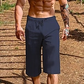 baratos Feriado-Homens Shorts de verão Shorts de praia Bolsos Com Cordão Cintura elástica Tecido Conforto Respirável Comprimento do joelho Férias Feriado Praia Havaiana Boho Preto Branco