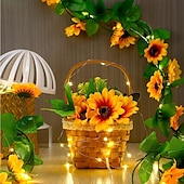 abordables Alimentación por batería-Guirnalda de luces de hadas con flores artificiales para recepción de bodas, elegante guirnalda de flores artificiales con 30 luces LED y control remoto, 8 modos, guirnalda de seda para decoración